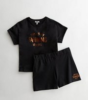 New Look Curves Black Short Pyjama Set with Metallic Tanning Logo